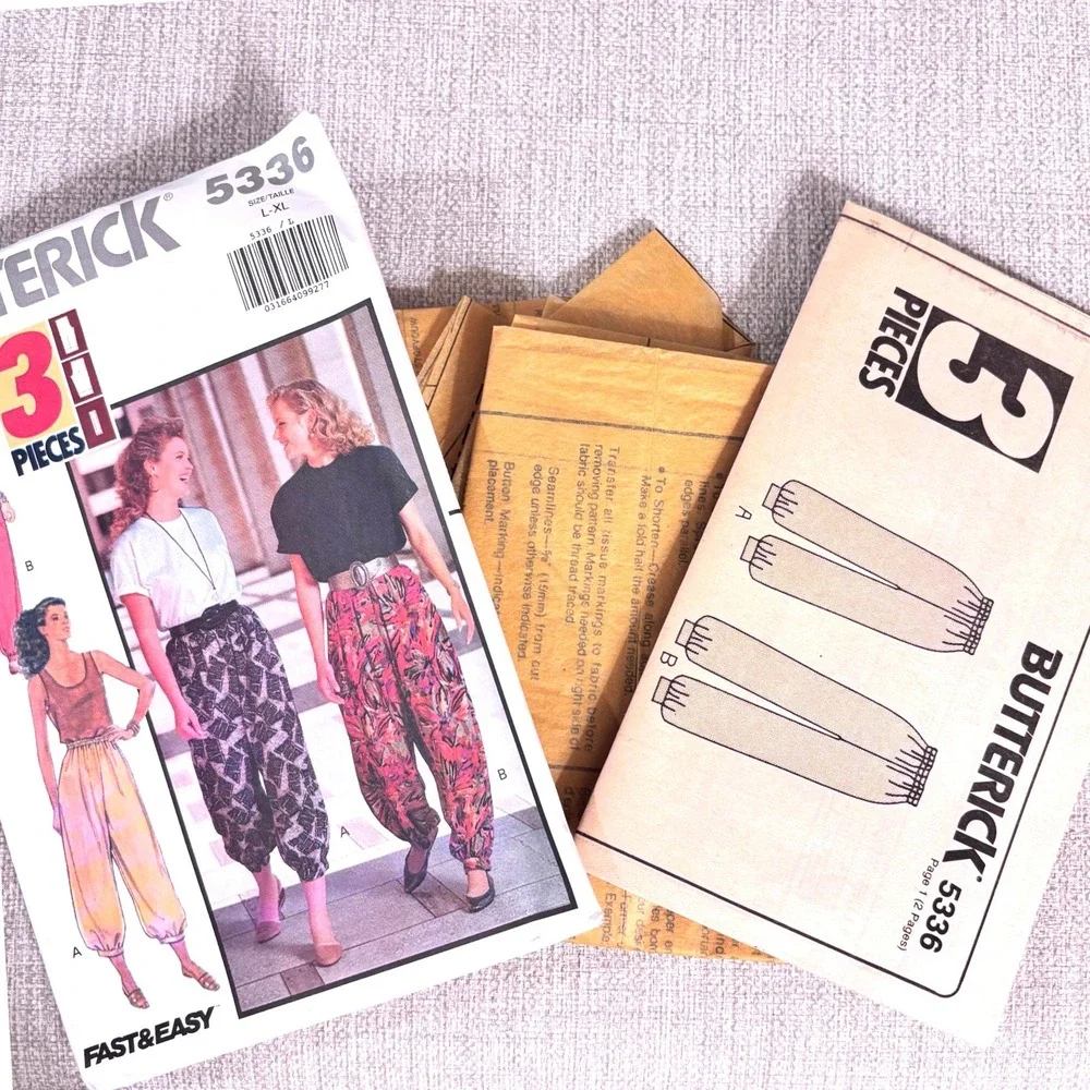 Butterick 5336 Vintage '91 Balloon Boho Harem Hammer Pants Sz L-XL Y2K Festival